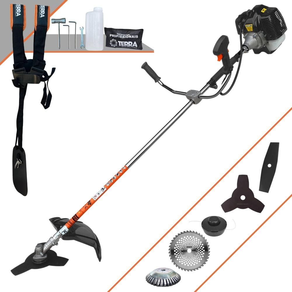 Roçadeira Multifuncional Terra GRH430 43cc 6.500rpm 1,7HP Com Carretel e Lâmina 3 Pontas + Lâmina Facão + Lâmina 40 Dentes Vídea + Disco Escova de Aço