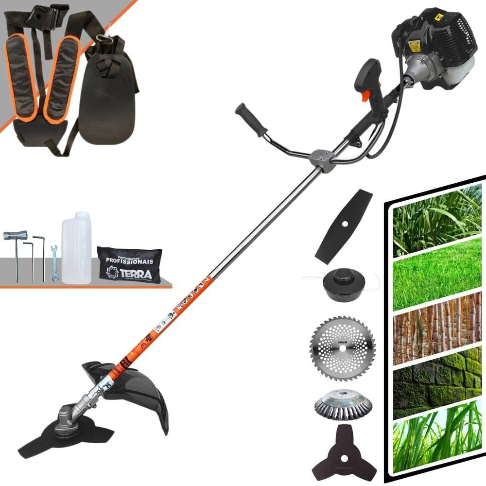 Roçadeira GRH430 Terra À Gasolina 43cc 1,7HP 5 Em 1 Com Carretel + Faca 2 Pontas + Faca 3 Pontas + Faca 40 Dentes de Vídea + Escova de Aço Circular