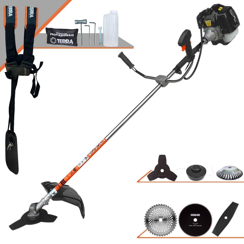 Máquina de Cortar Grama Lateral À Gasolina 2T Terra GRH430 43cc 1,7HP de Potência 6.500rpm Roçadeira Multifuncional Completa Com 6 Opções de Cortes