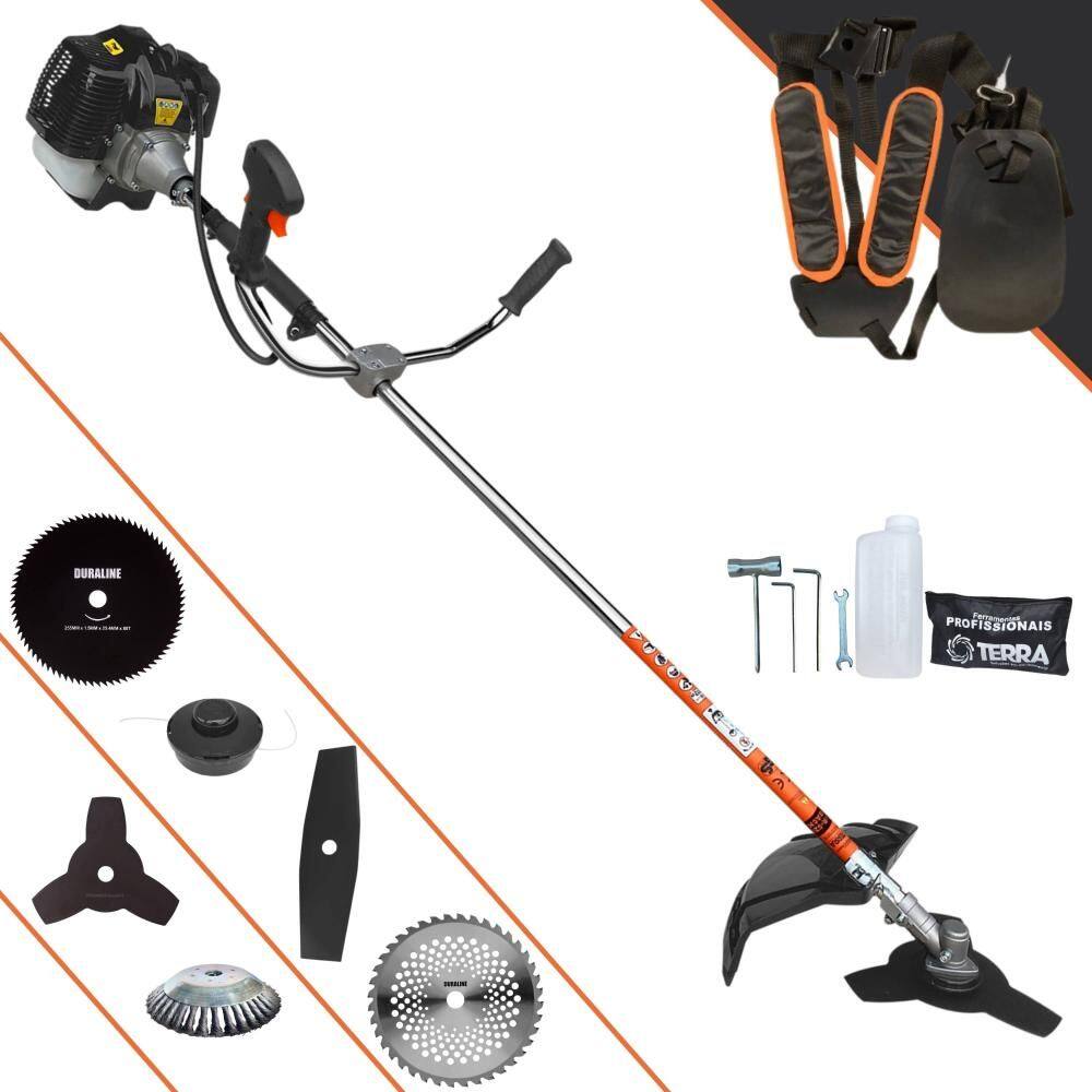 Roçadeira Lateral Terra GRH-430 À Gasolina 6 Em 1 Com Carretel de Nylon + Lâmina 2 Pontas + Lâmina Vídea + Disco 80 Dentes + Escova de Aço 38 Cerdas