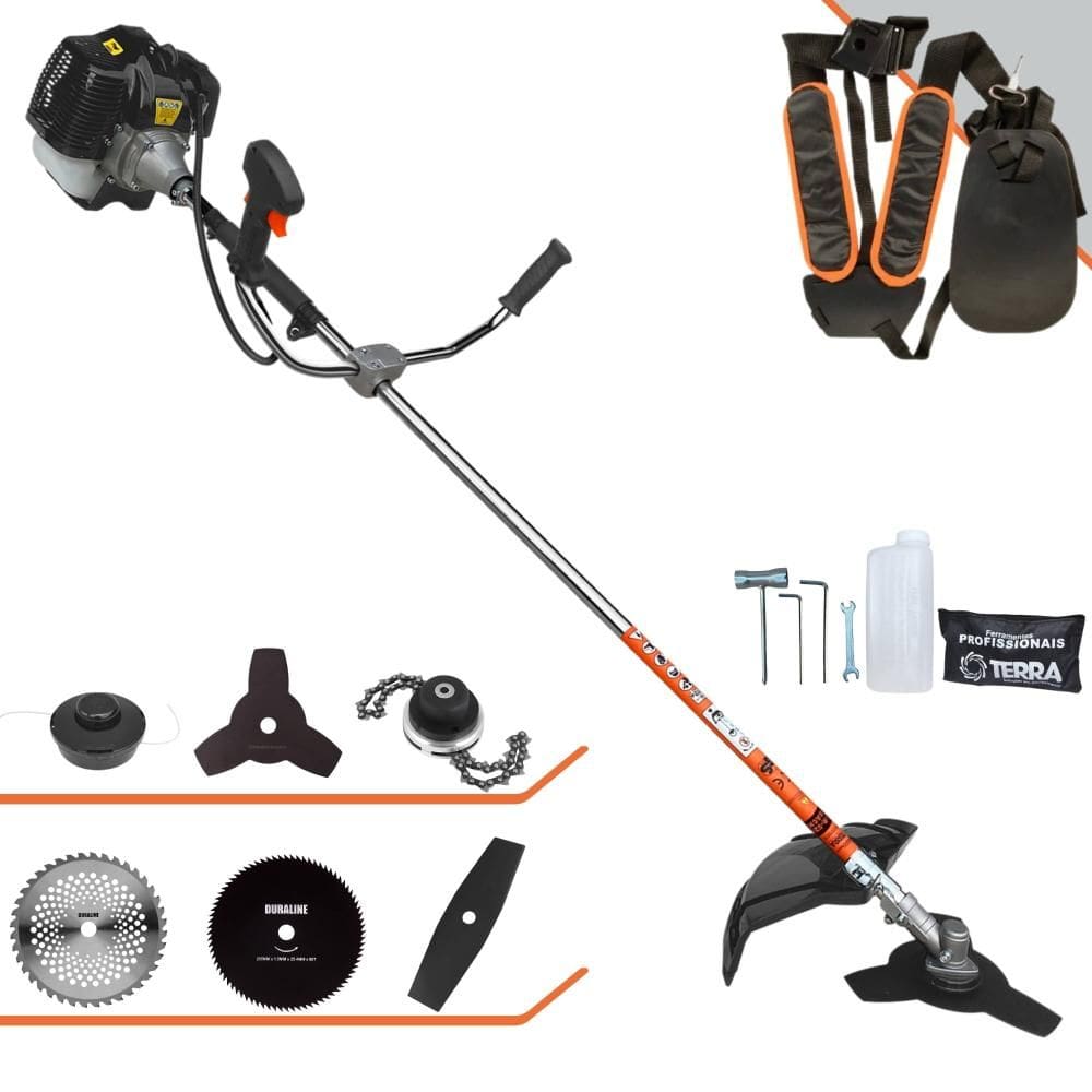 Roçadeira GRH430 Terra À Gasolina 2T 43cc 1,7HP Alta Rotação 6 Em 1 Com Carretel + Facas 2 Pontas + 3 Pontas + 40 Dentes Vídea + 80 Dentes + Trimmer
