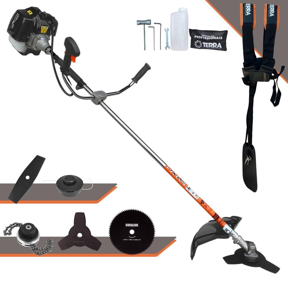 Roçadeira Profissional Completa Terra GRH430 À Gasolina 2T 43cc 6.500rpm 1,7HP de Potência Com Kit 3 Lâminas de Corte, Trimmer e Carretel de Nylon