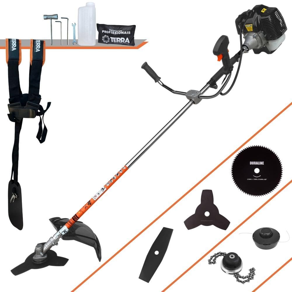 Roçadeira Terra GRH-430 2T 43cc 6.500rpm 1,7HP de Potência Completa Com Carretel de Nylon e Faca 3 Pontas + Faca 2 Pontas + Faca 80 Dentes + Trimmer
