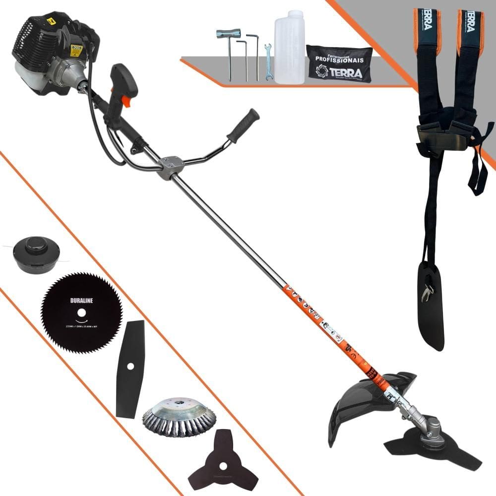 Roçadeira Terra GRH430 43cc 6.500rpm 1,7HP de Potência Multifunções Com Carretel e Faca 3 Pontas + Faca 2 Pontas + Faca 80 Dentes + Escova de Aço