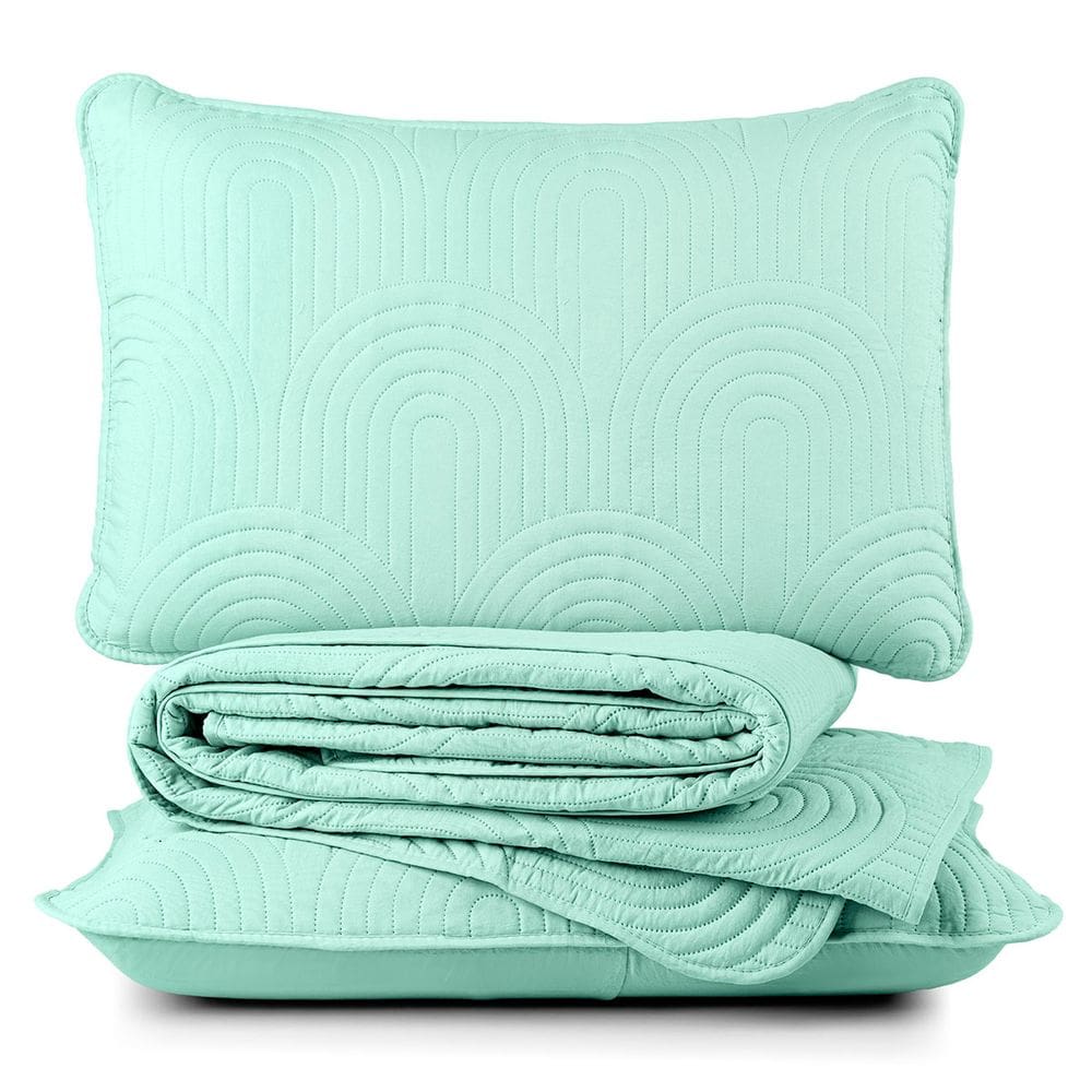 Kit Cobre Leito Colcha Arcos Queen Dupla Face Matelado 200 Fios 3 Peças Verde