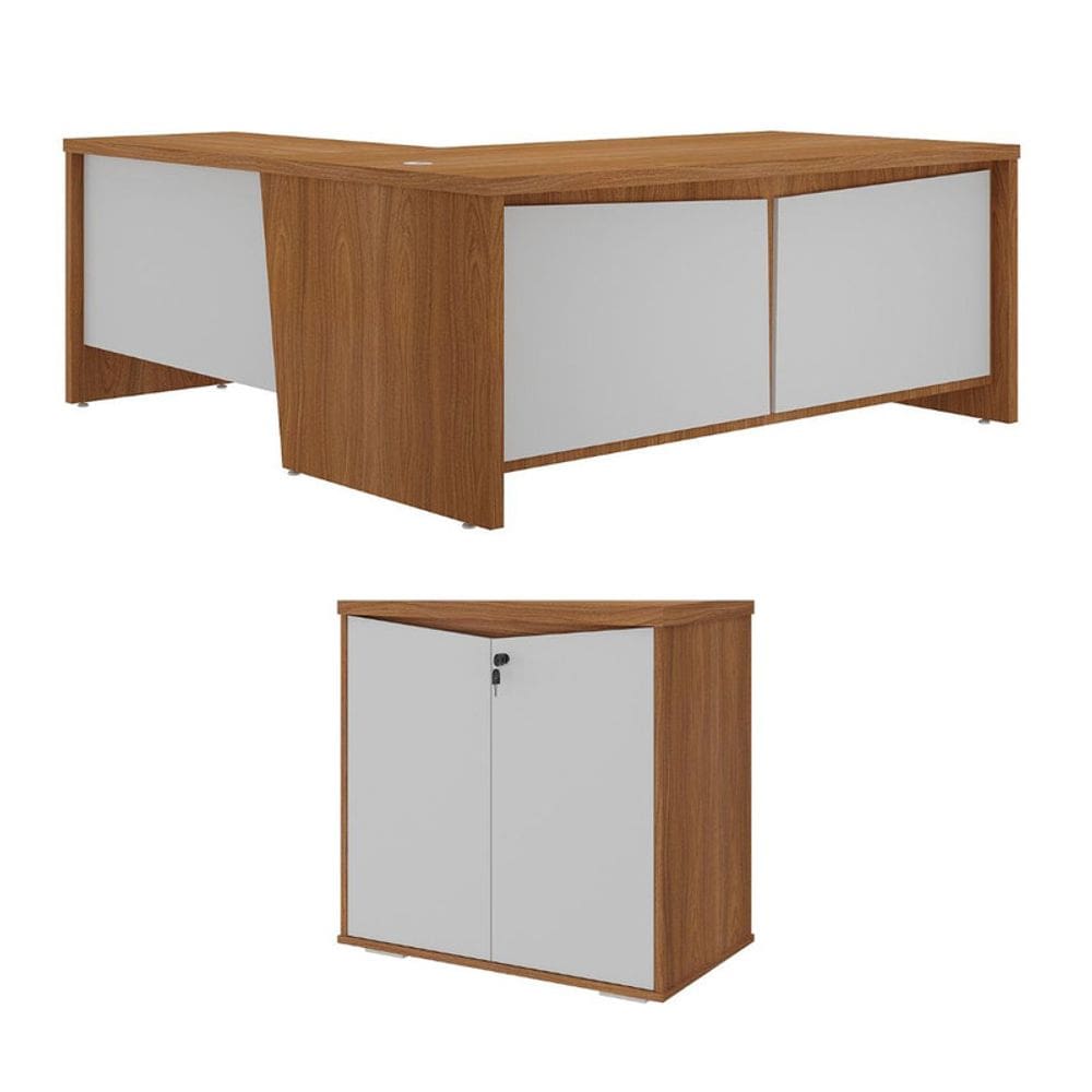 Conjunto Escritório: Mesa Chefia 6300 + Balcão 6352