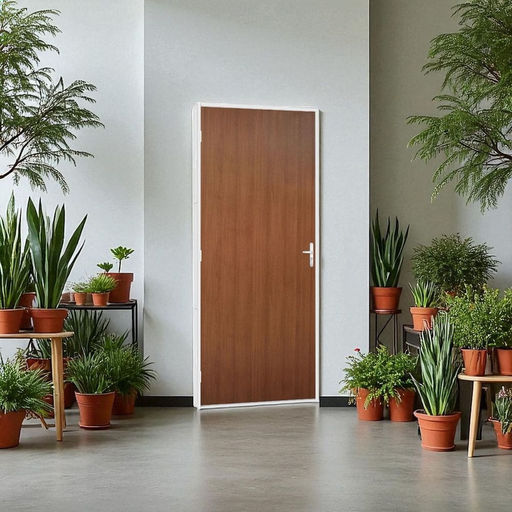 Kit Porta Madeira Com Batente Aço 215 x 81 Cm - R-120 Pintura Epox Pronta P/ Instalar - Mogno
