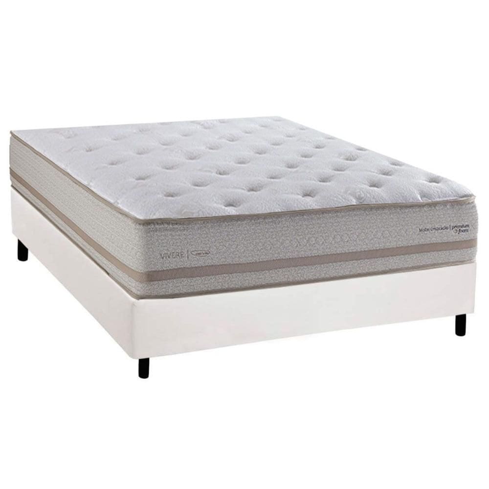 Cama Box Casal: Colchão Molas Molas Ensacadas Ensacadas Herval C1740 + Base CRC Corano White (138x188)