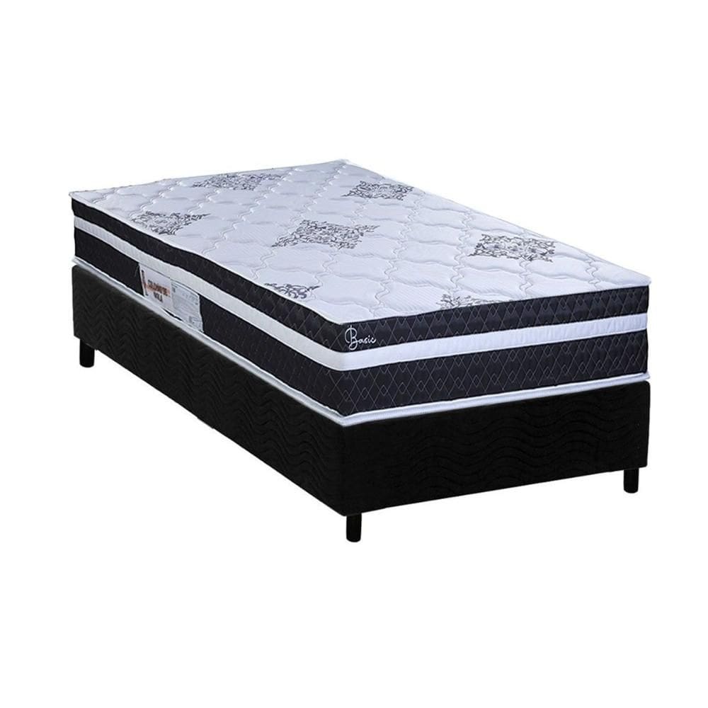 Cama Box Solteiro: Colchão Molas Molas Ensacadas Ensacadas Paropas Basic Black + Base CRC Suede Black (88x188)