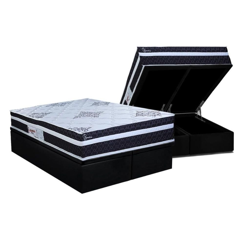 Cama Box Baú King: Colchão Molas Molas Ensacadas Ensacadas Paropas Basic Black + Base CRC Suede Black (193x203)