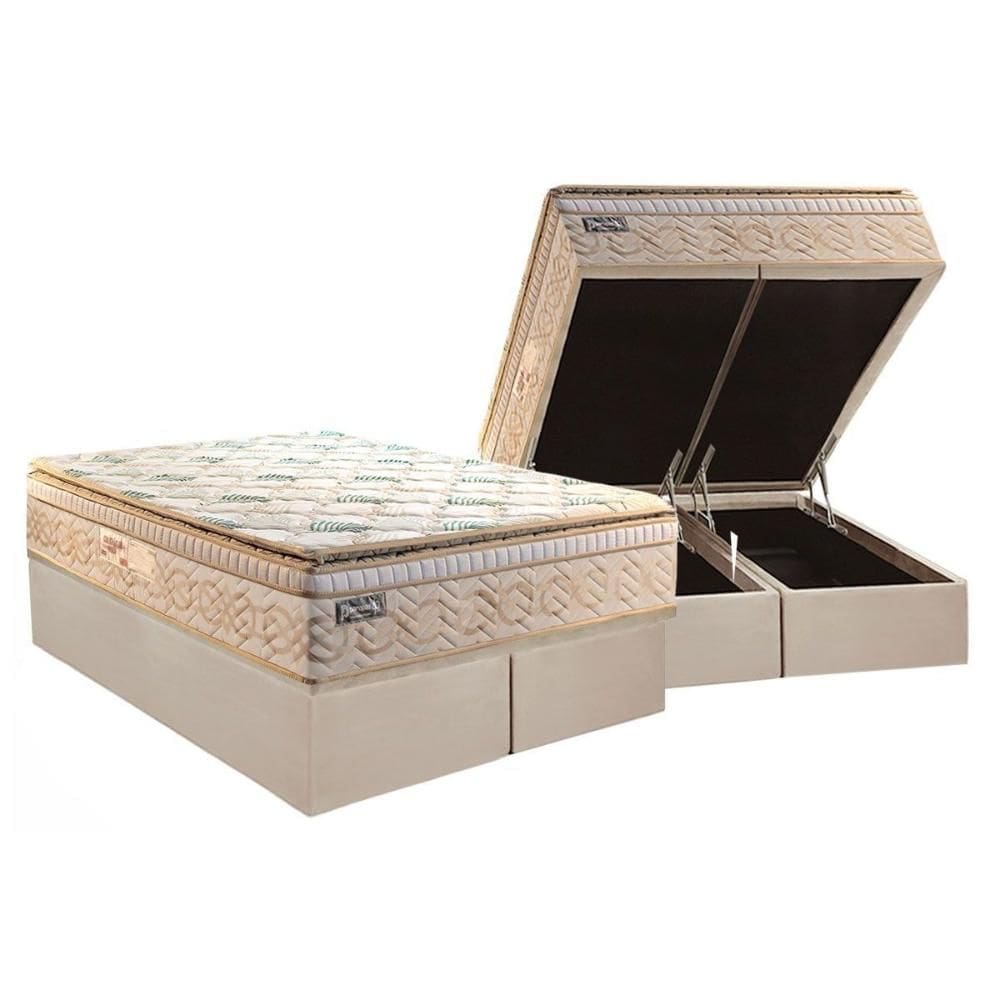 Cama Box Baú Queen: Colchão Molas Ensacadas Paropas Eco Bamboo + Base CRC Suede Clean (158x198)