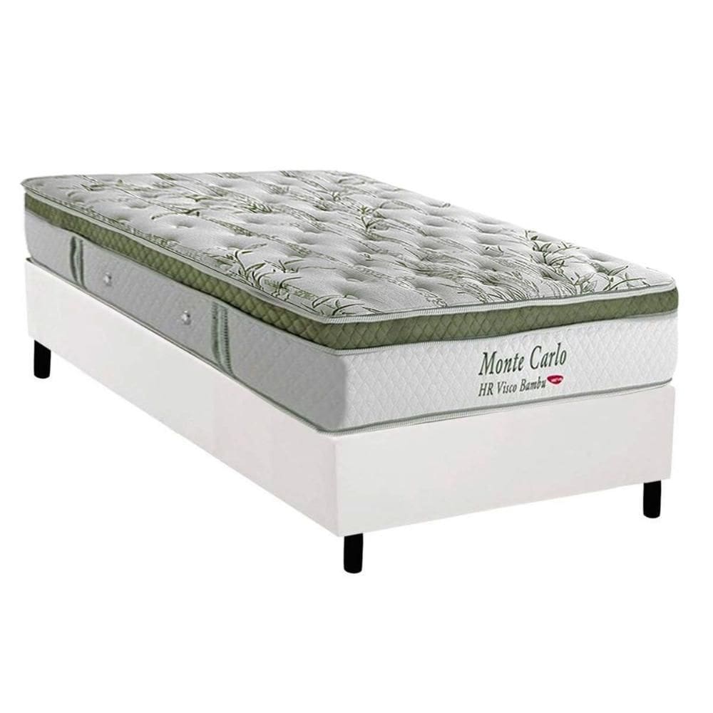 Cama Box Solteiro: Colchão Molas Molas Ensacadas Ensacadas Herval Monte Carlo Visco + Base CRC Corano White (88x188)