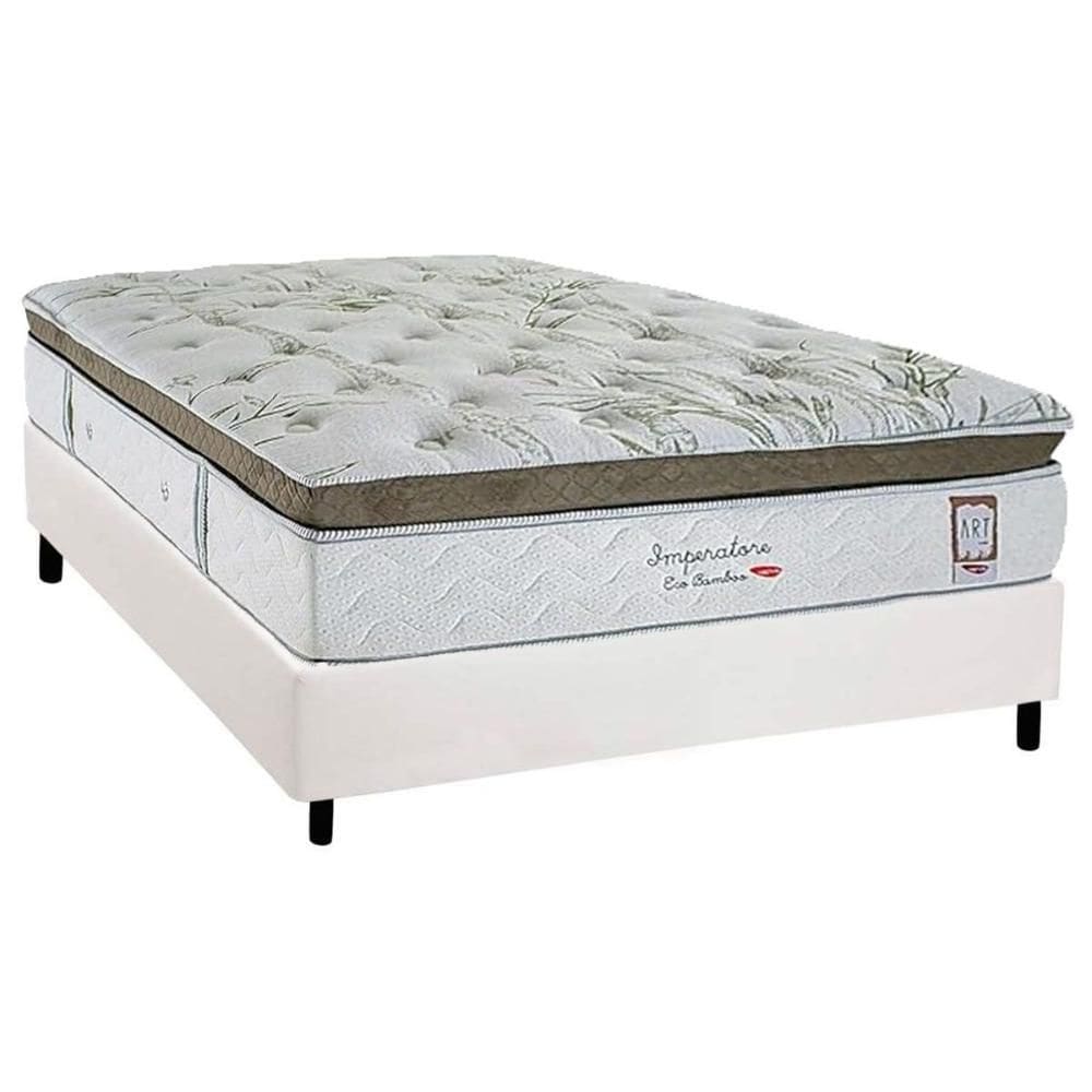 Cama Box Casal: Colchão Molas Molas Ensacadas Ensacadas Herval Imperatore Eco Bamboo + Base CRC Corano White (138x188)