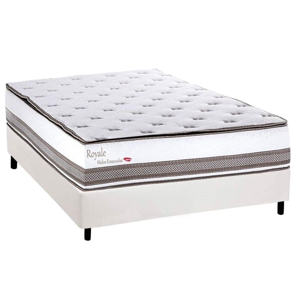 Cama Box Casal: Colchão Molas Molas Ensacadas Ensacadas Herval Royale + Base CRC Corano White (138x188)