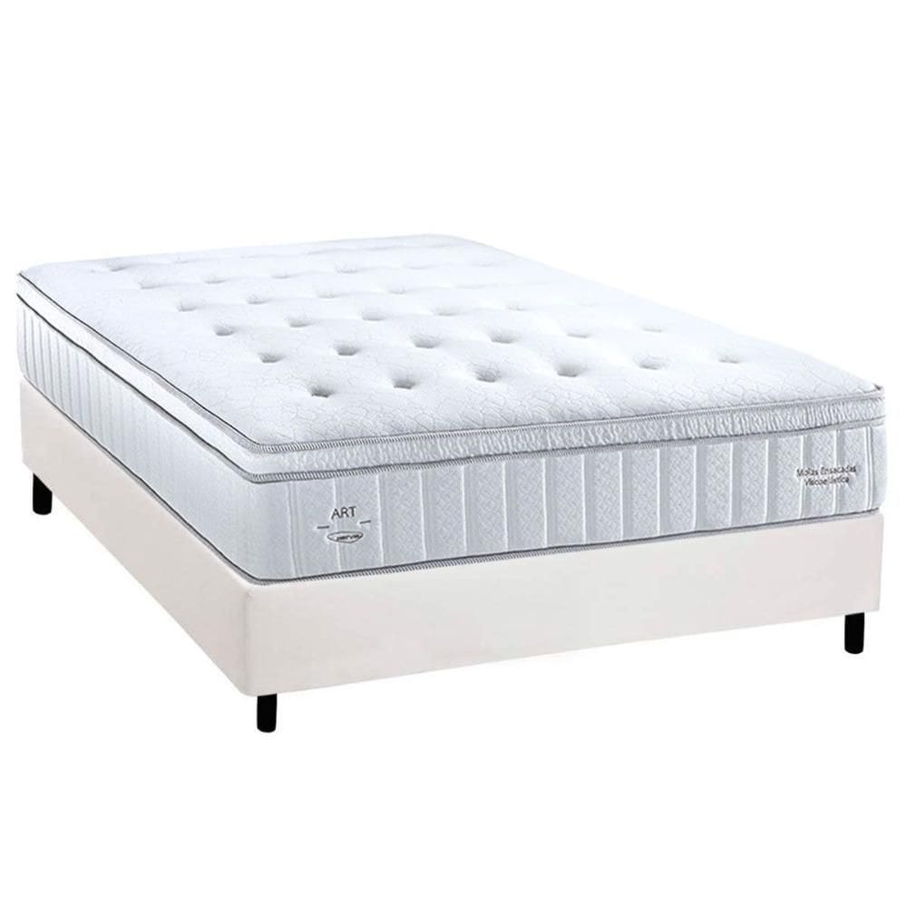 Cama Box Casal: Colchão Molas Molas Ensacadas Ensacadas Herval C1781 + Base CRC Corano White (138x188)