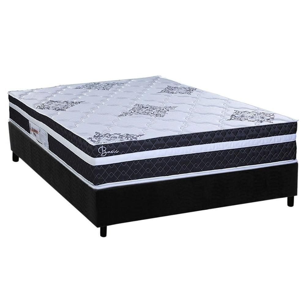 Cama Box Casal: Colchão Molas MasterPocket Ensacadas Paropas Basic Black + Base CRC Suede Black (138x188)