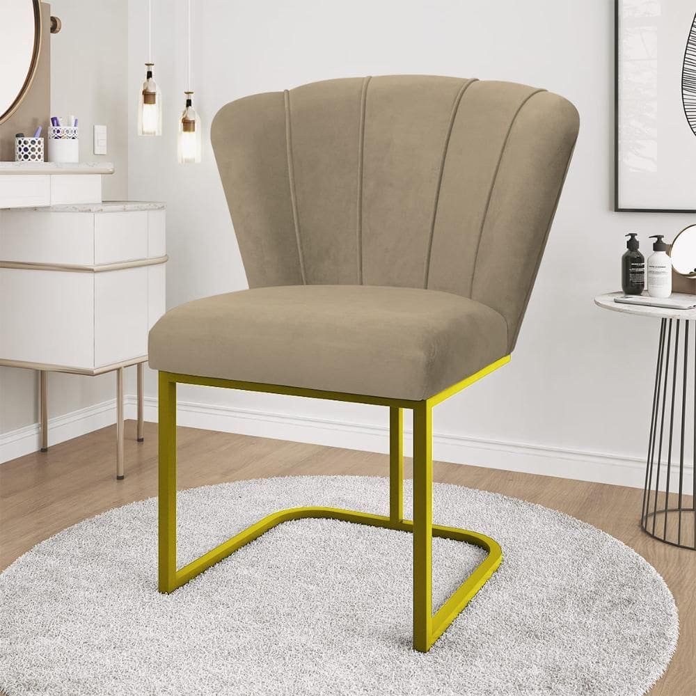 Cadeira Jantar Flor Mesa Cozinha Reforçada Base Metal Dourada