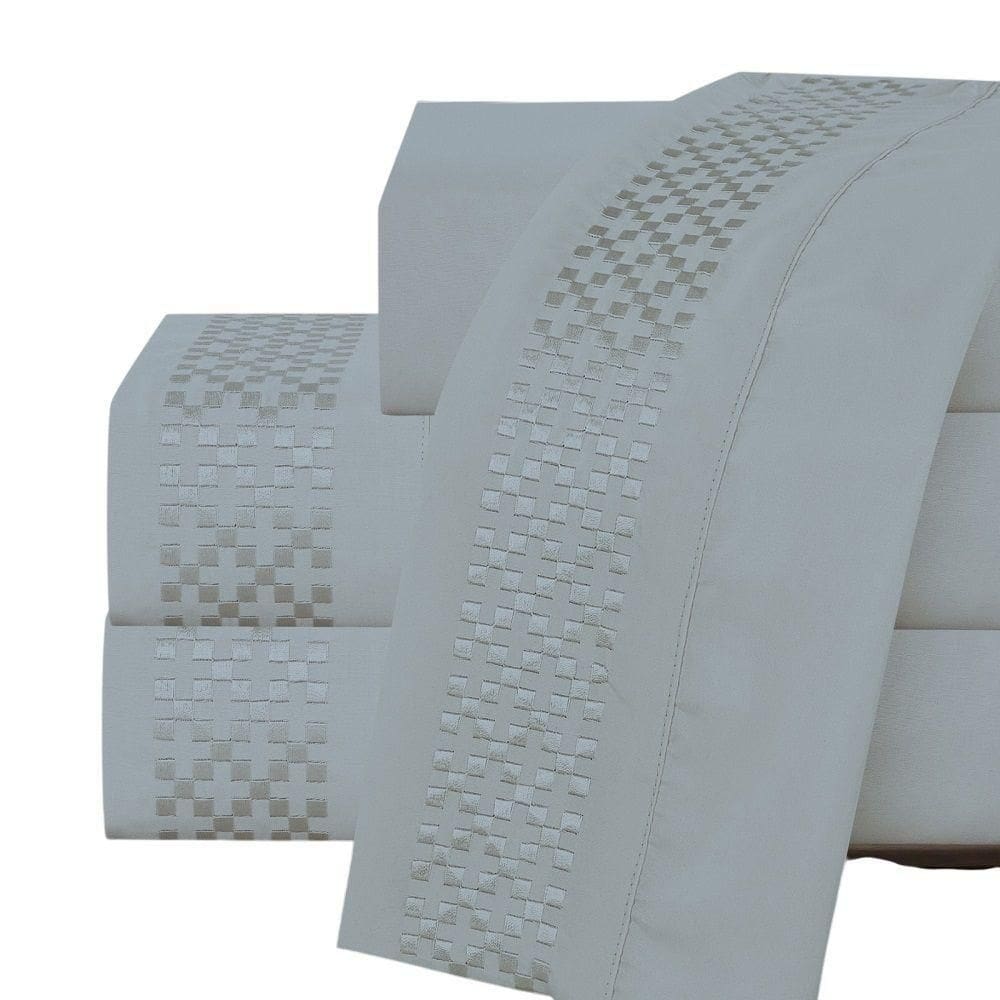 Jogo Lençol Casal Elegance Bordado 4pç 100% Poliéster - Cinza