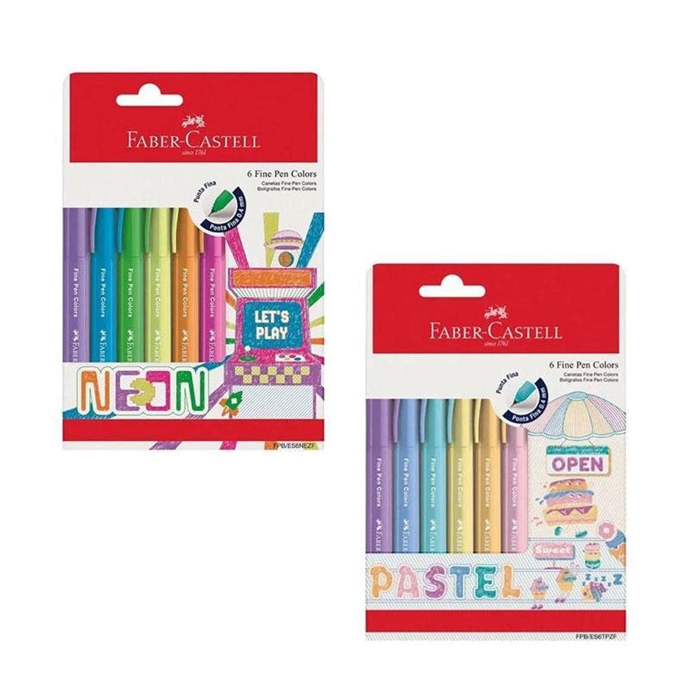 Kit Caneta Fine Pen Colors Pastel E Neon 12 Cores - Faber Castell