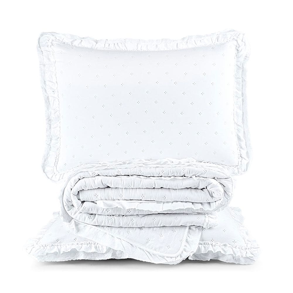 Kit Cobre Leito Colcha Vitta Casal Padrão Matelado c/ Babadinhos 200 Fios 3 Peças Branco