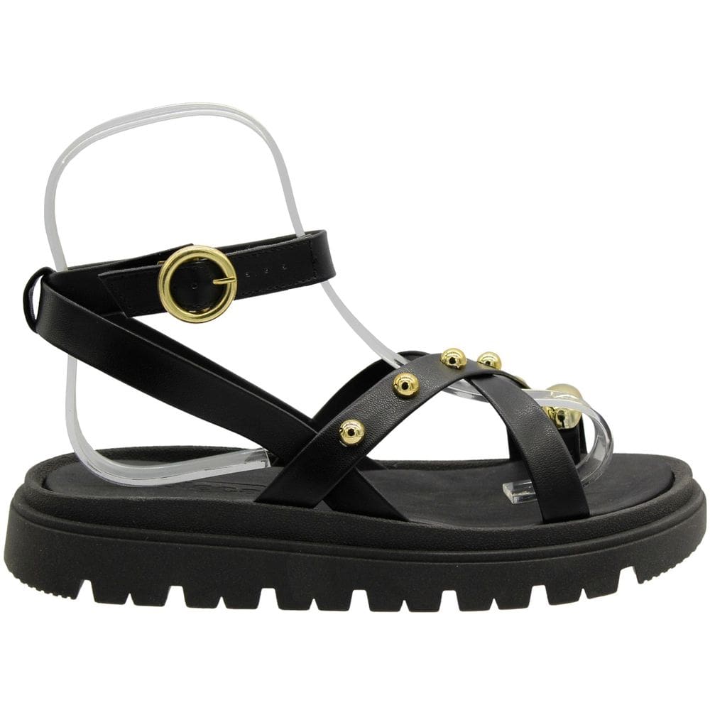 Sandália Plataforma Moleca Tiras Aplique Metal Feminina