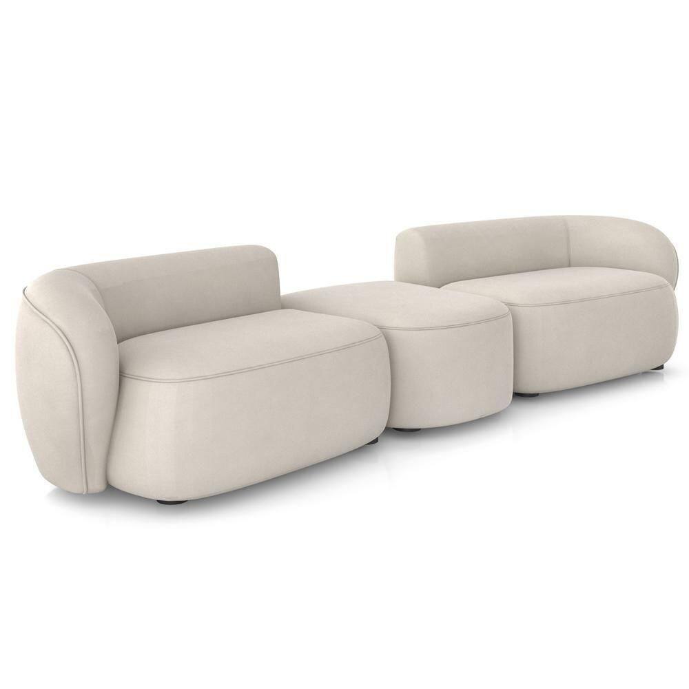 Sofá 3 Lugares Para Sala Living Orgânico Com Puff 302cm Luft P08 Veludo Bege - Lyam Decor