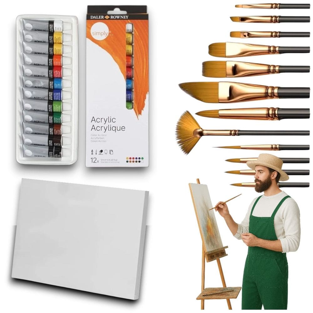 Kit Pintura Artística completa Tinta Acrílica Pincel Tela
