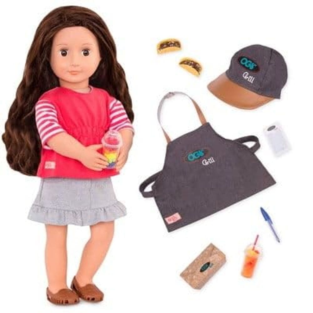 Caminhão de alimentos Doll Our Generation Deluxe Rayna de 18 polegadas com acessórios