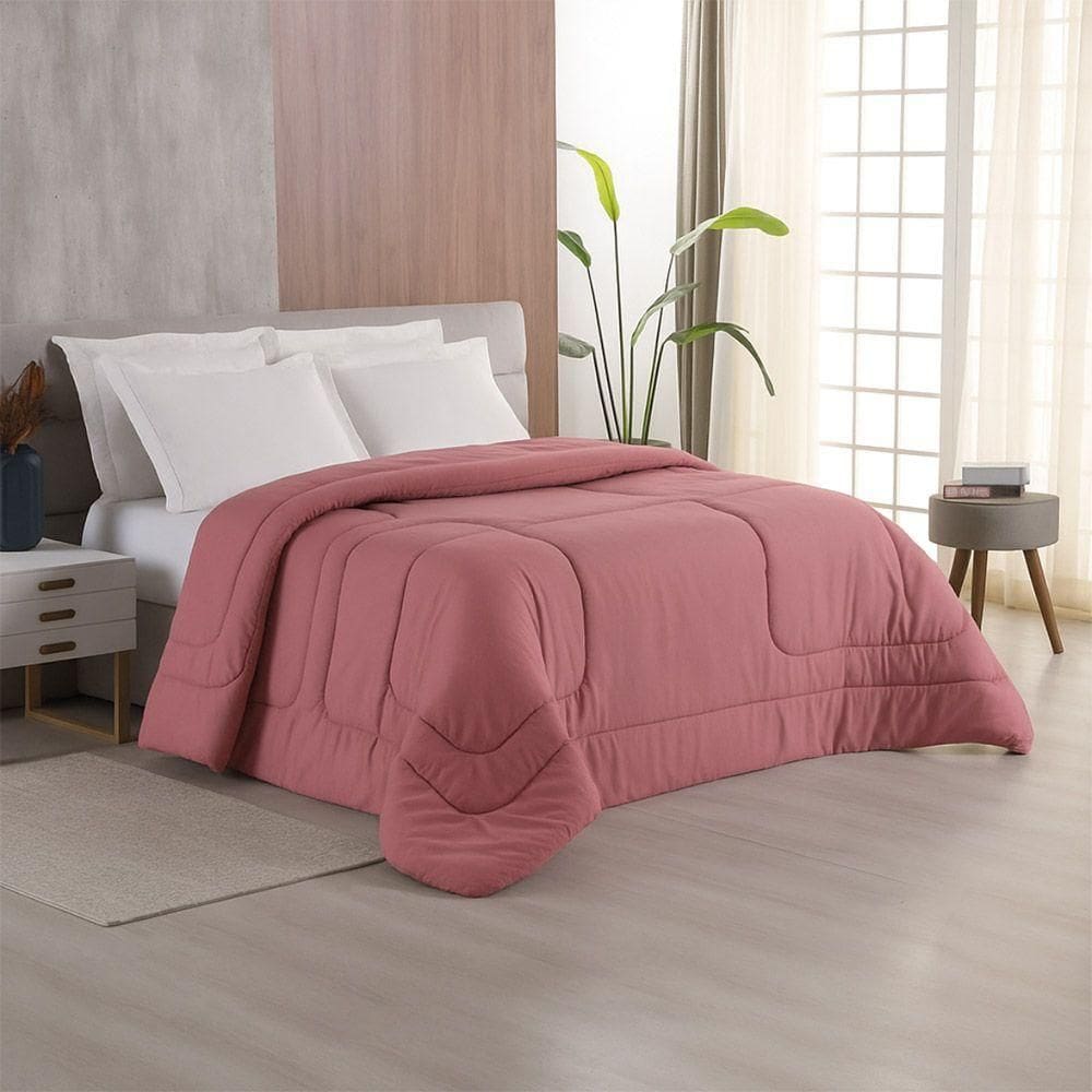 Edredom Bali Liso Solteiro 01 Peça Micropercal Dupla Face 400 Fios Macio - Rose - 100% Poliéster