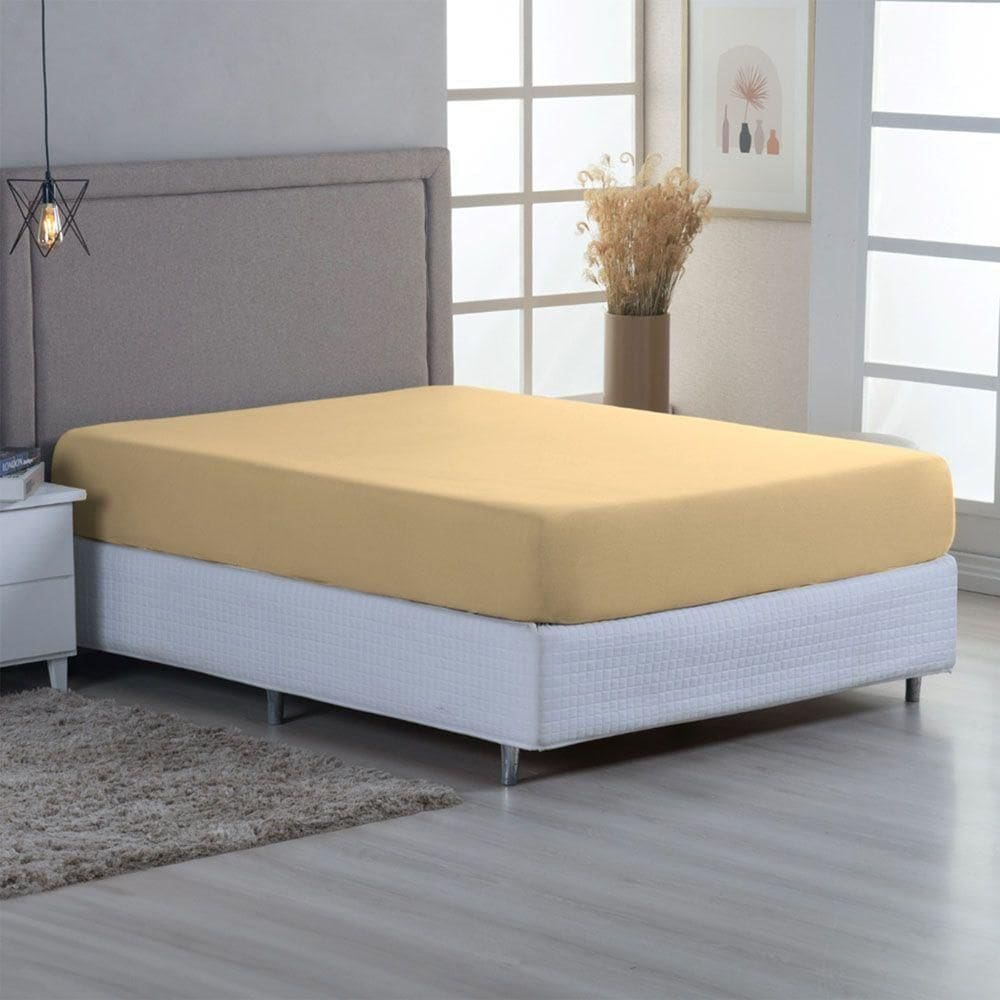 Lençol De Baixo Minimal Casal Avulso Com Elástico 01 Peça Malha 100% Algodão - Mostarda