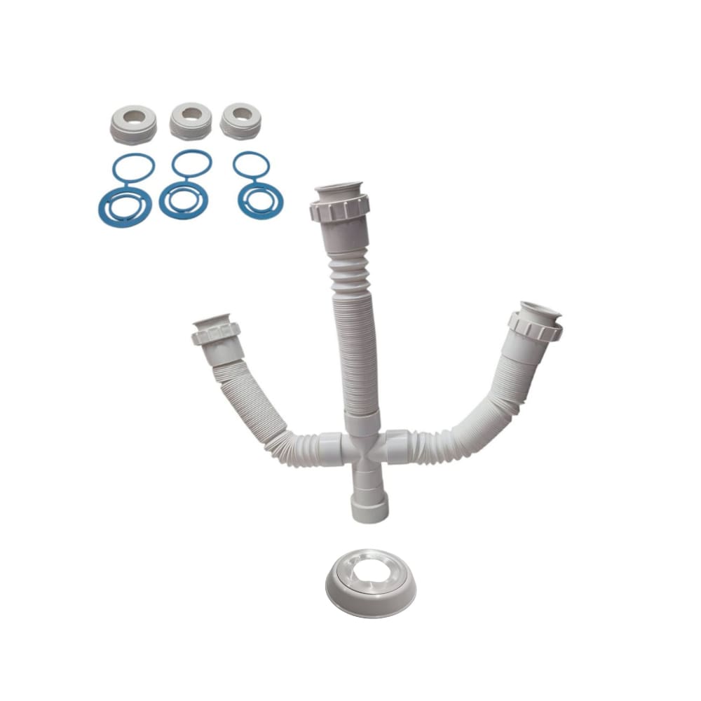 Sifão Triplo Sanfonado Universal Luconi com Canopla – Tubo Corrugado Extensível Pia Tanque