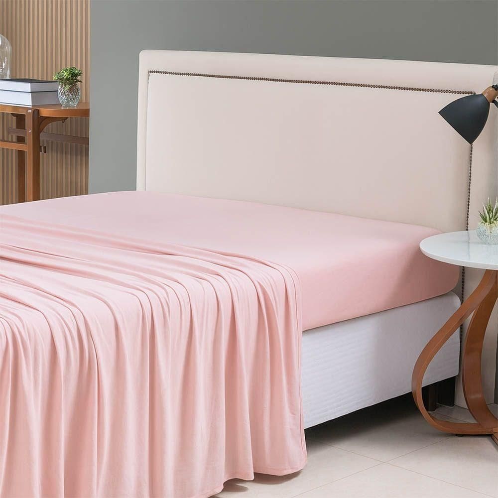 Lençol De Cima Avulso Minimal Liso Queen 01 Peça Malha 100% Algodão - Rose