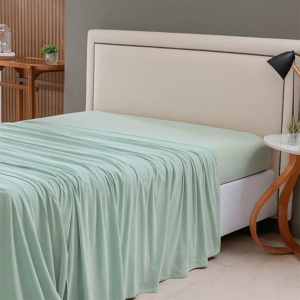 Lençol De Cima Avulso Minimal Liso Queen 01 Peça Malha 100% Algodão - Verde