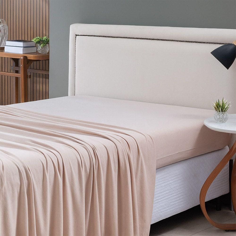 Lençol De Cima Avulso Minimal Liso Queen 01 Peça Malha 100% Algodão - Bege