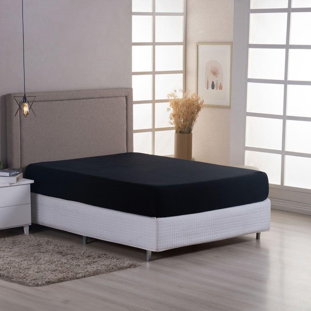 Lençol De Baixo Minimal Casal Avulso Com Elástico 01 Peça Malha 100% Algodão - Preto