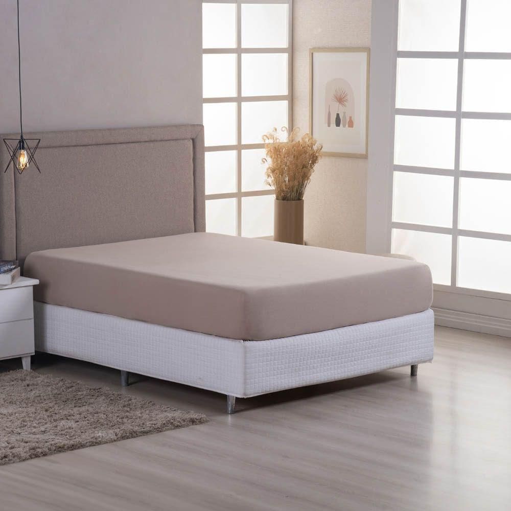 Lençol De Baixo Minimal Queen Avulso Com Elástico 01 Peça Malha 100% Algodão - Bege