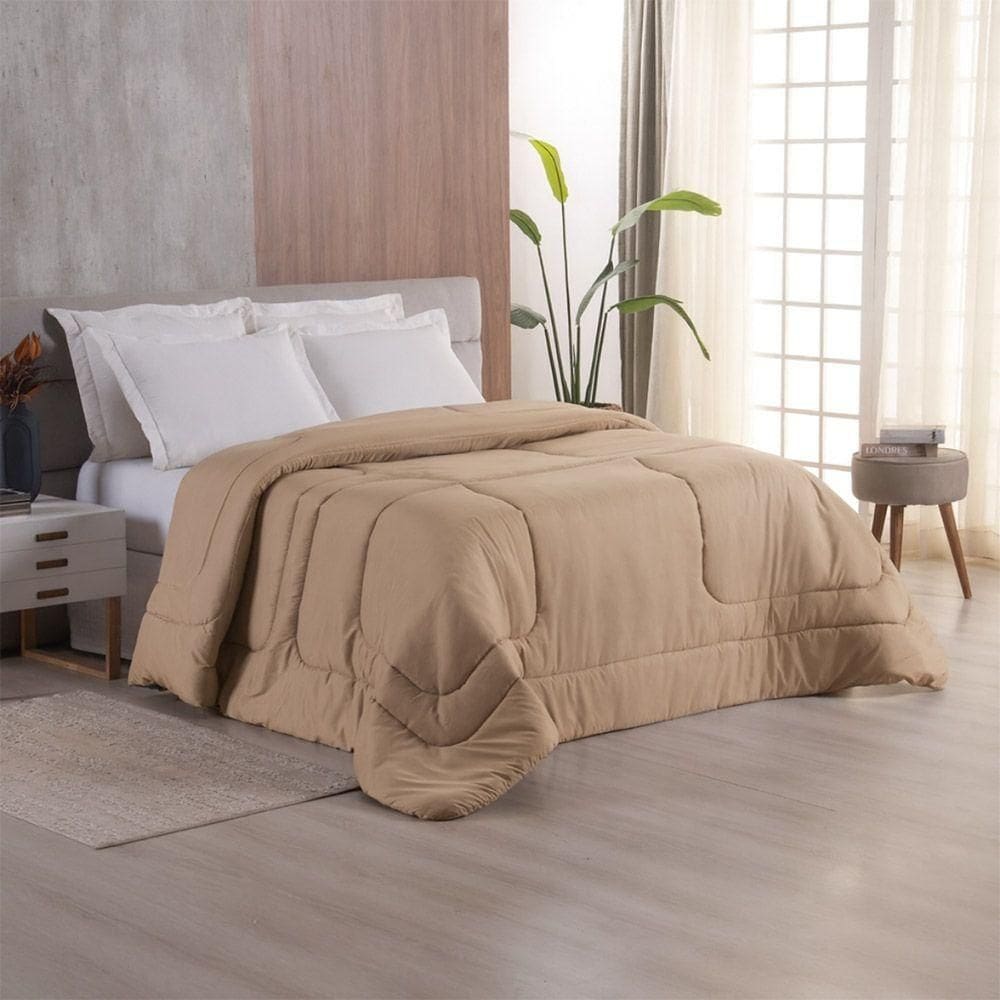 Edredom Bali Liso Solteiro 01 Peça Micropercal Dupla Face 400 Fios Macio - Bege - 100% Poliéster