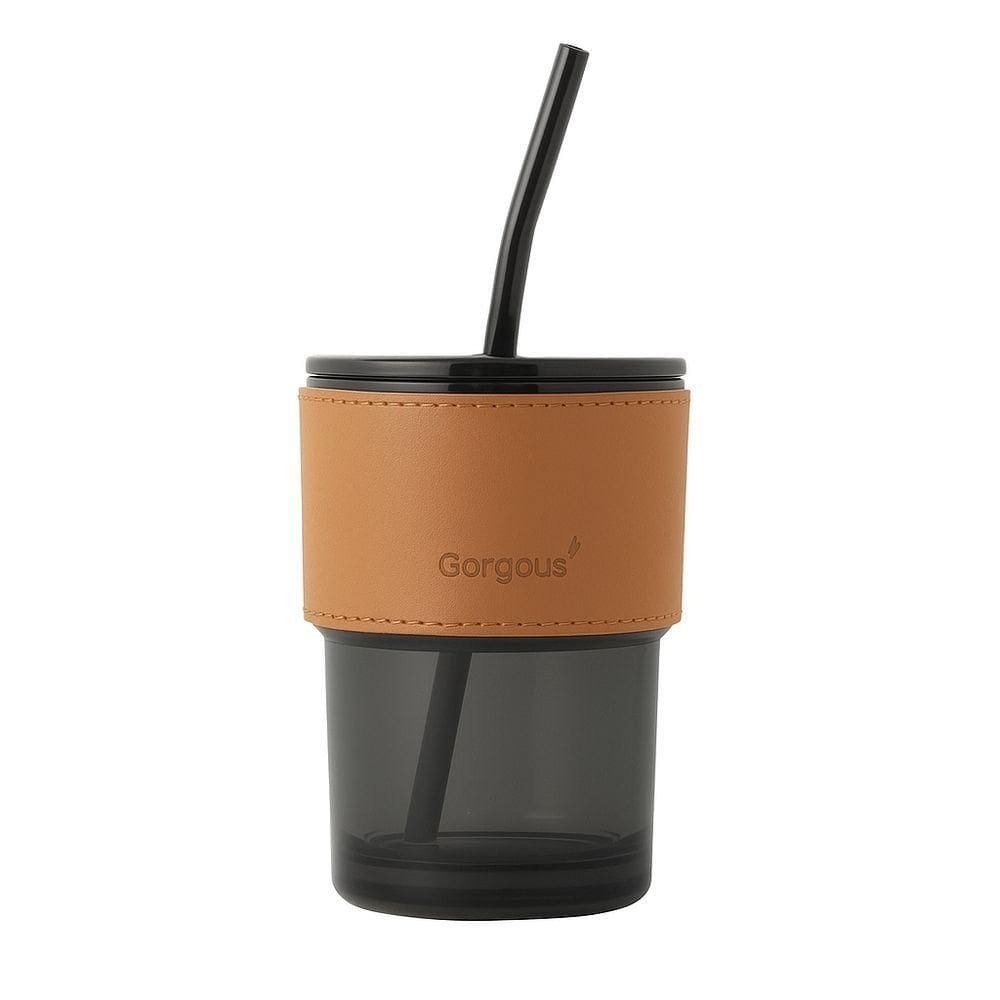 Copo De Vidro Preto Fumê Com Tampa E Canudo Reutilizável 450ml Vedação Segura E Design Sofisticado