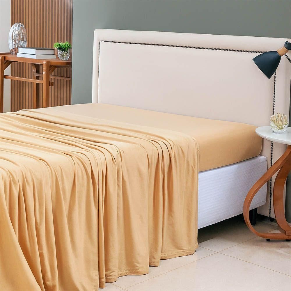 Lençol De Cima Avulso Minimal Liso Casal 01 Peça Malha 100% Algodão - Mostarda