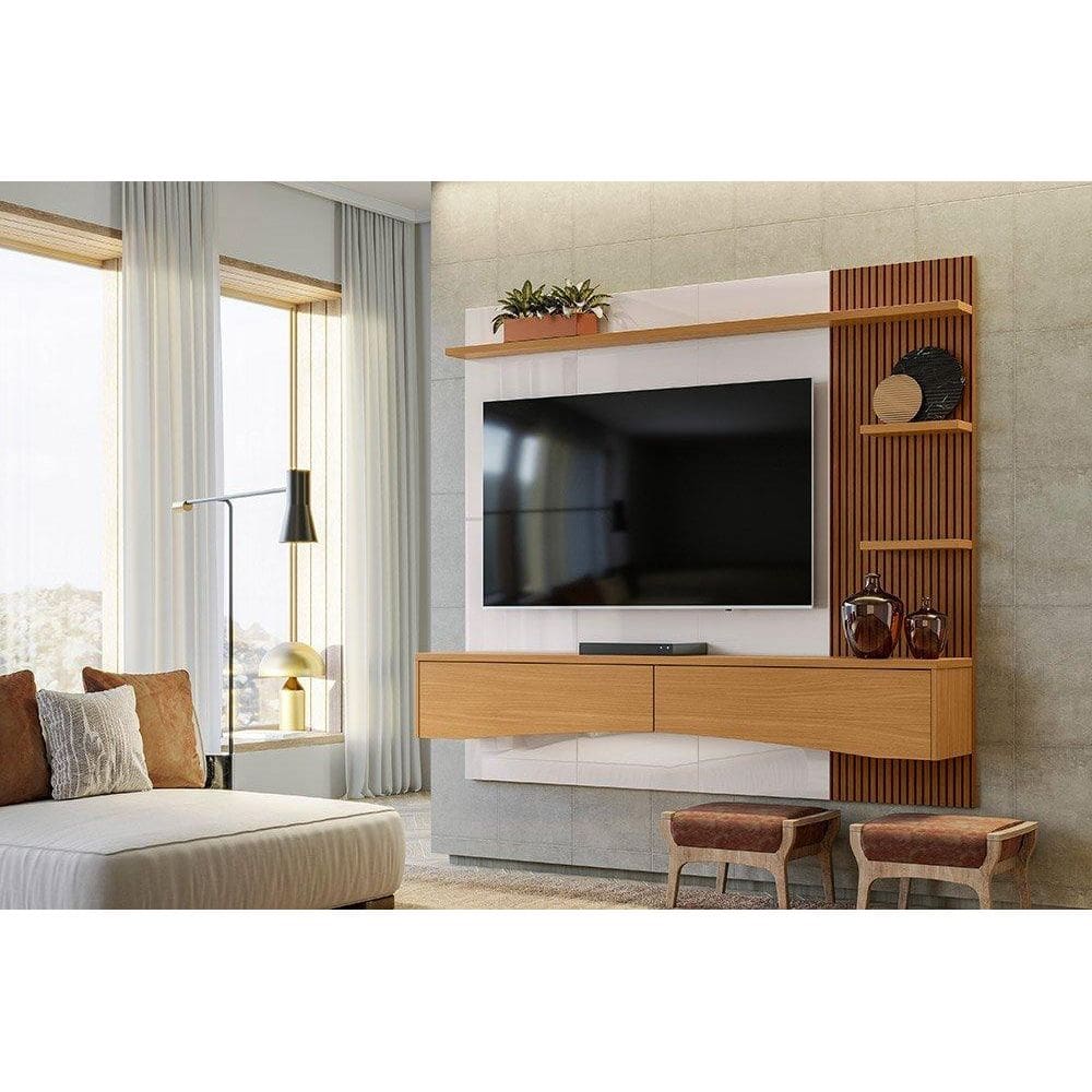 Painel p/ TVs até 65” Europa Off White Perolizado/Tauari Ripado - Lukaliam