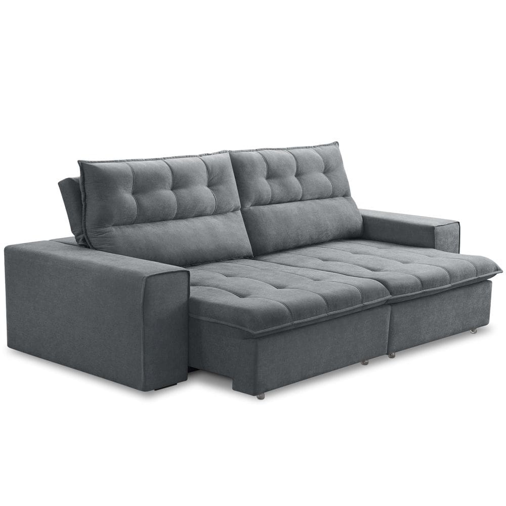 Sofá Retrátil Reclinável Para Sala 3 Lugares 200cm Neruda F04 Veludo Cinza Escuro - Lyam Decor