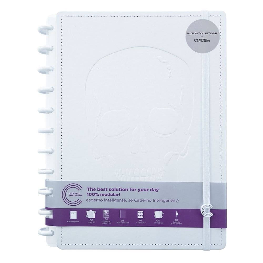 Caderno Inteligente Ink White Branco Alexandre Herchcovitch Tamanho Grande Capa Dura Alto Relevo Sistema de Discos