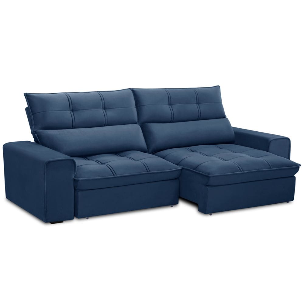 Sofá Retrátil Reclinável Para Sala 3 Lugares 250cm Asaph F04 Veludo Azul - Lyam Decor