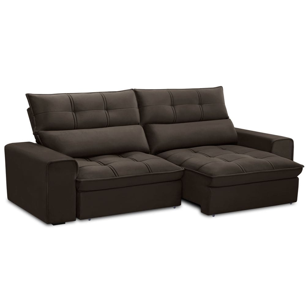 Sofá Retrátil Reclinável Para Sala 3 Lugares 250cm Asaph F04 Veludo Marrom Escuro - Lyam Decor