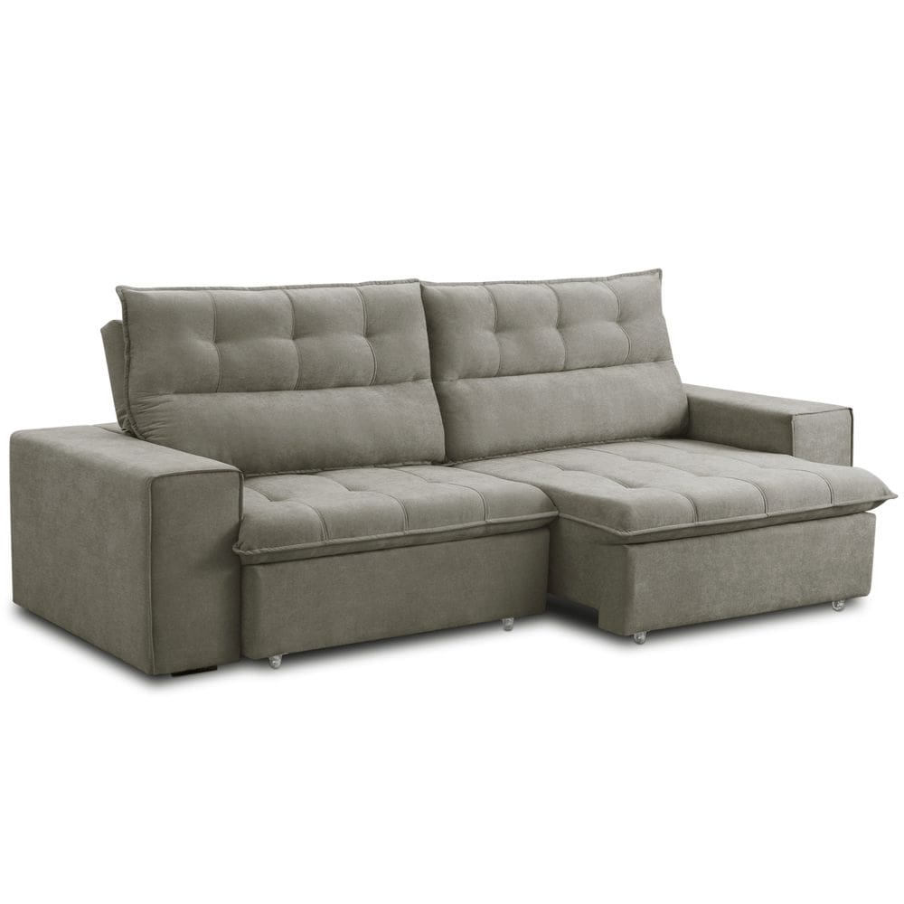 Sofá Retrátil Reclinável Para Sala 3 Lugares 220cm Neruda F04 Veludo Marrom Claro - Lyam Decor