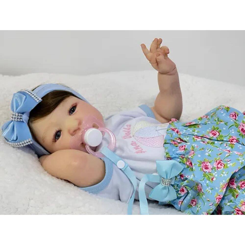 Bebê Reborn Realista 50cm 2kg Banho Olhos Azuis Princesa