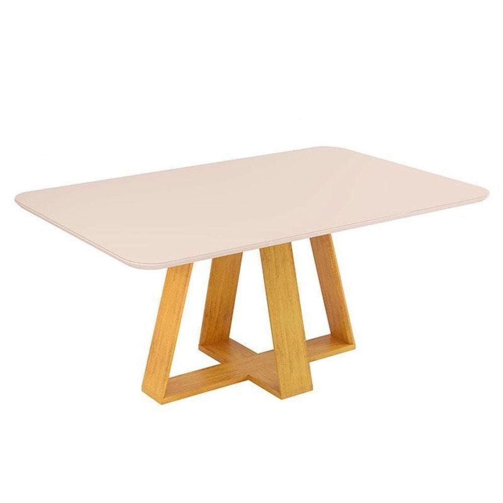 Mesa De Jantar Kiara Tampo Chanfrado Curvo Cedro Off White – Dj Móveis