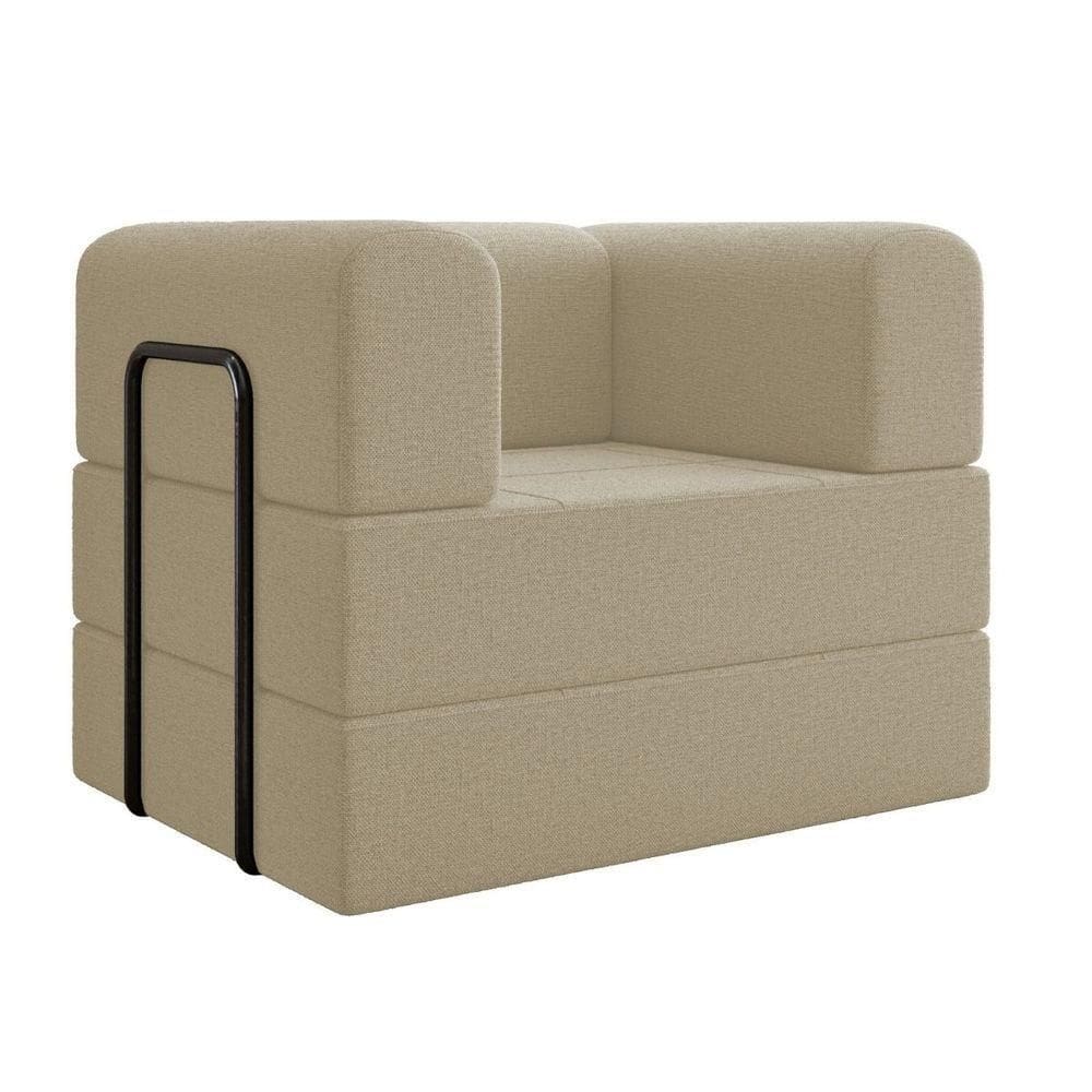 Poltrona Decorativa Japão Modular Sala Linho Para Sala linho Bege