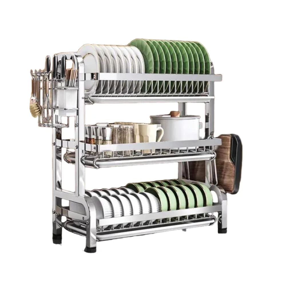 Escorredor Organizador de Louças Prato 3 andar Aço Inoxidável Rack