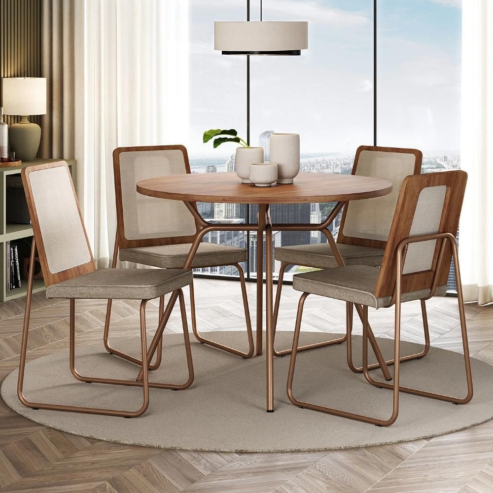 Conjunto Sala de Jantar 4 Cadeiras Domani Rosê Carraro